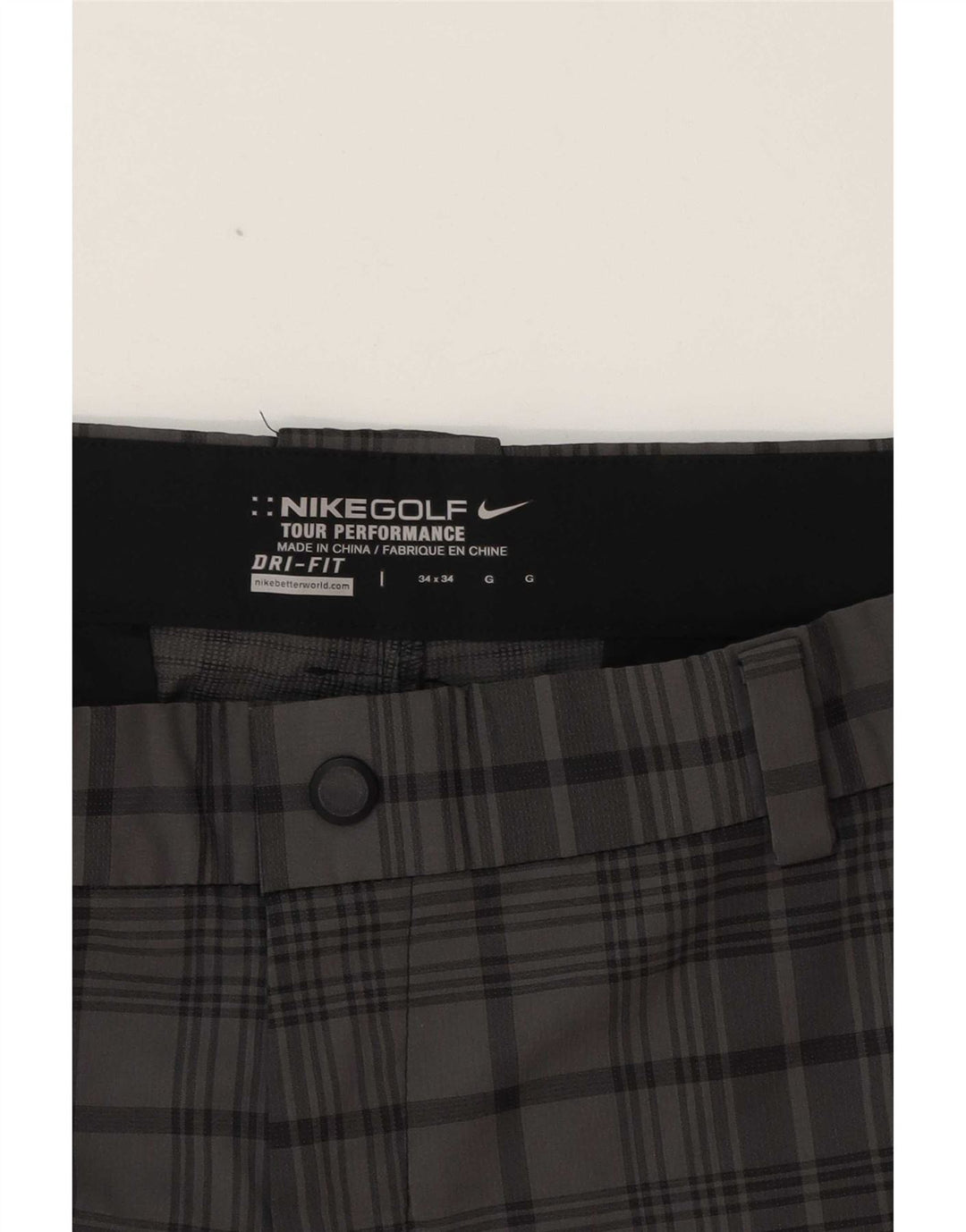 Nike Herre Dri Fit lige Chinobukser W34 L31 Grå ternet polyester
