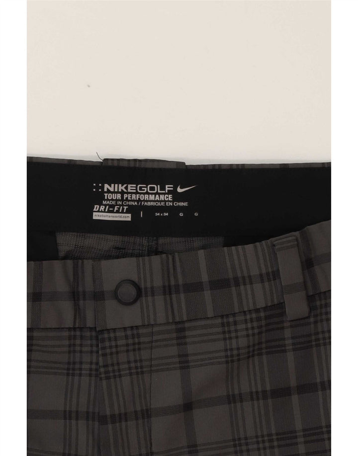 Nike Herre Dri Fit lige Chinobukser W34 L31 Grå ternet polyester