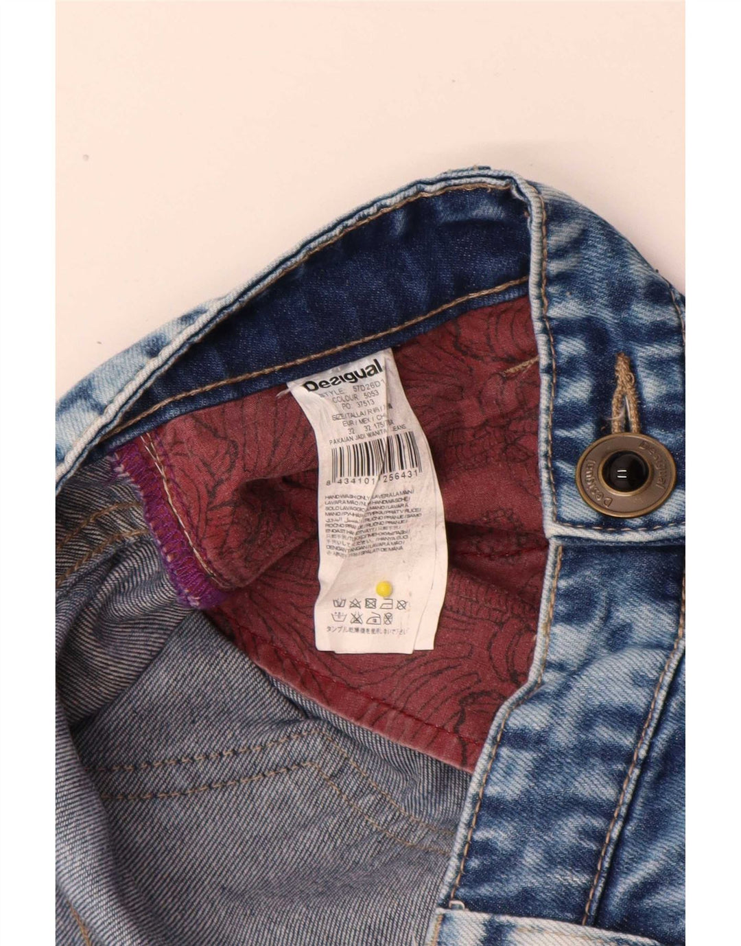 Desigual Dame Distressed Tapered Jeans W32 L28 Blå Patchwork Bomuld