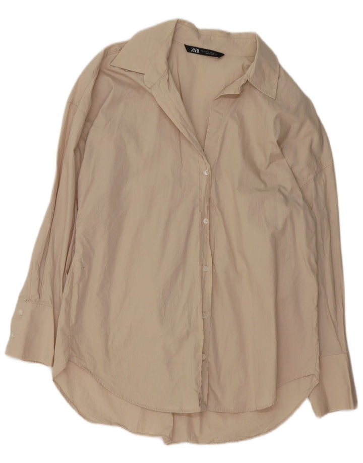 Zara Dame Oversized skjortebluse UK 10 Small Beige