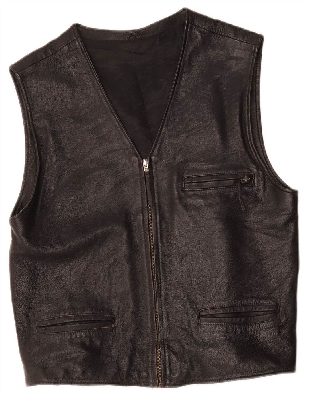 Vintage Herre Læder Gilet UK 36 Small Black