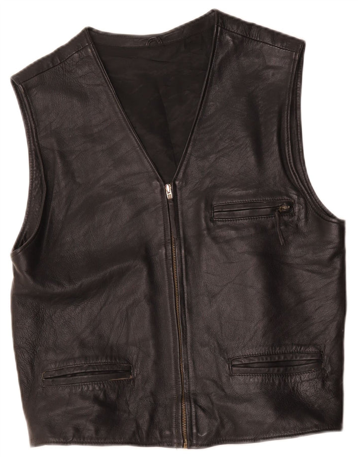 Vintage Herre Læder Gilet UK 36 Small Black