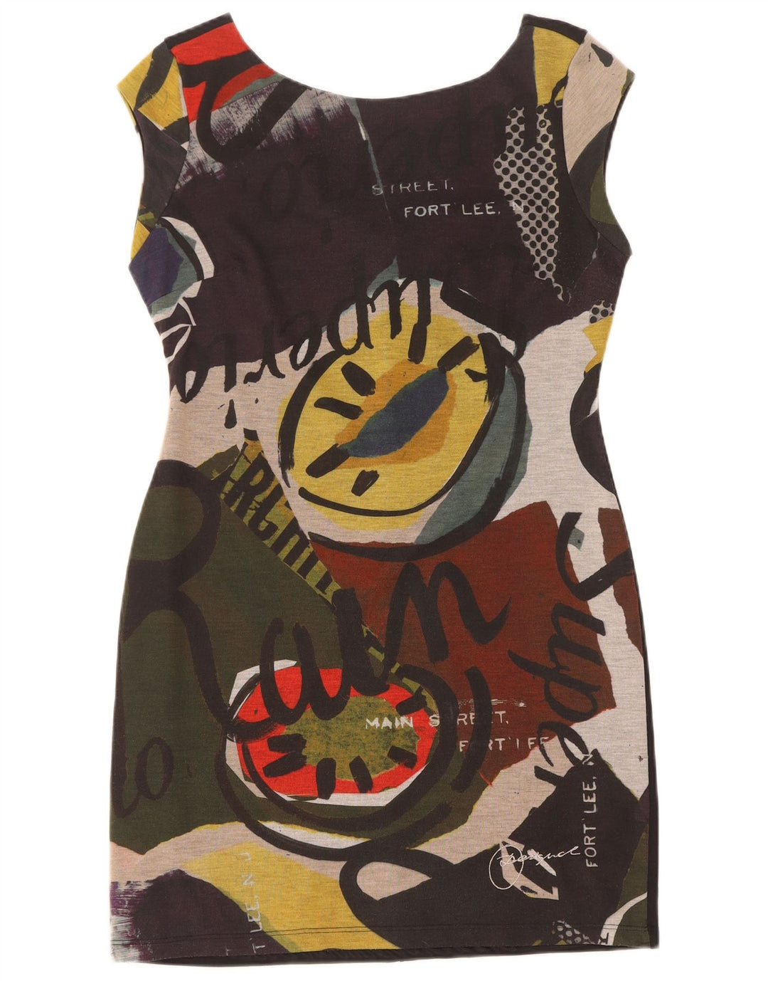 Desigual Kvinders Grafisk Skede Kjole UK 14 Stor Flerfarvet
