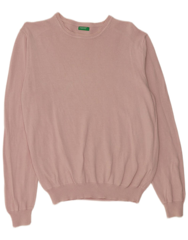 Benetton Womens Regular Fit Boat Neck Jumper Sweater UK 14 Medium Pink