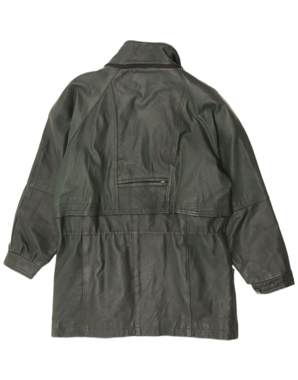 Vintage Dame Loose Fit Læderfrakke UK 14 Medium Green Retro