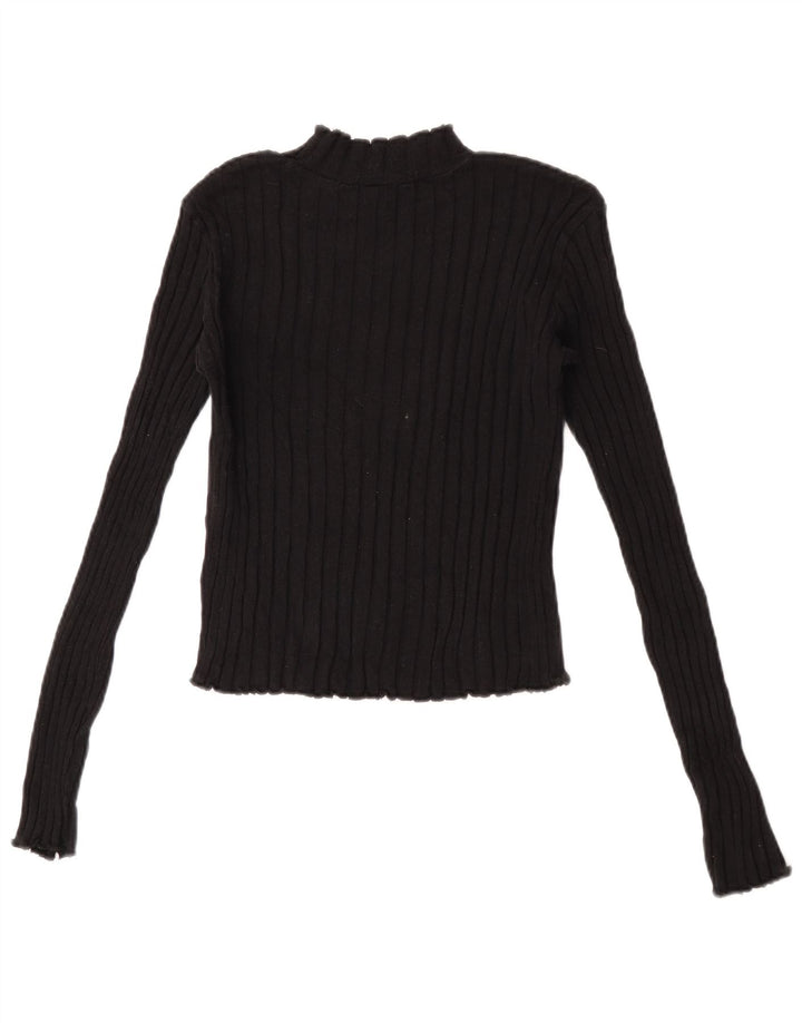 Zara Dame Crop Top Langærmet UK 14 Stor Sort Bomuld