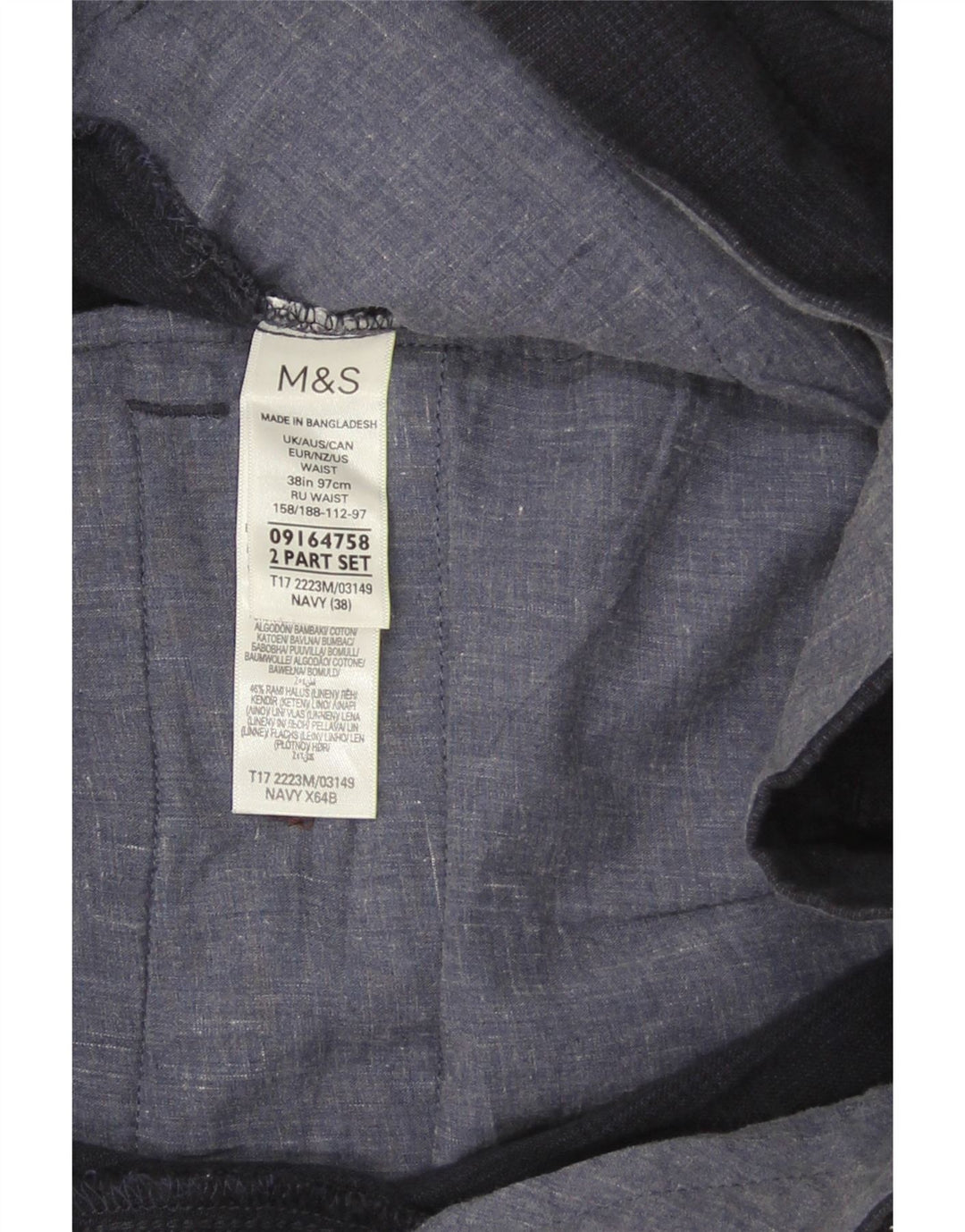 Marks & Spencer Herre Chino Shorts W38 XL Marineblå Bomuld