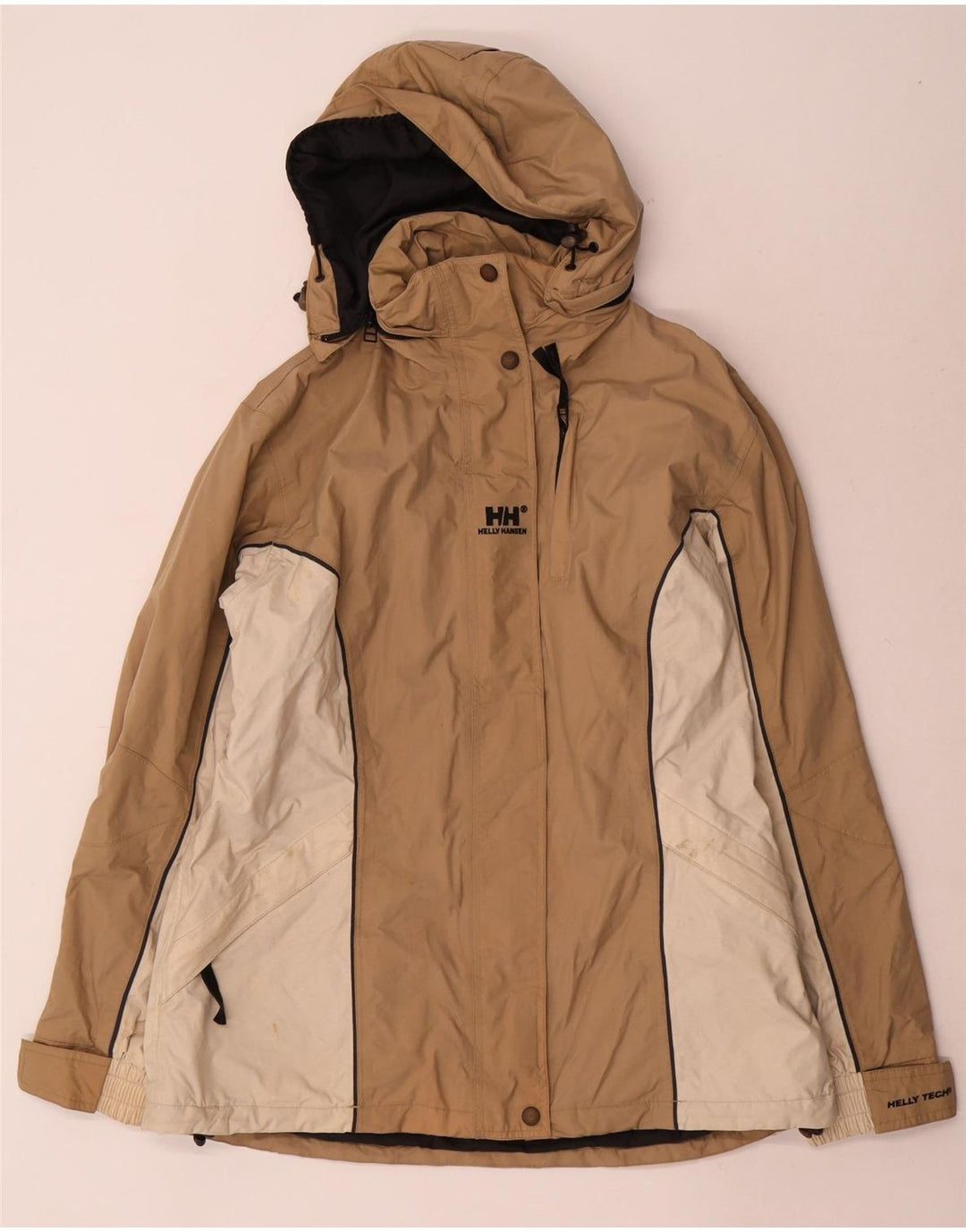 Helly Hansen Regnjakke med hætte til kvinder UK 14 Medium Beige Colourblock Nylon