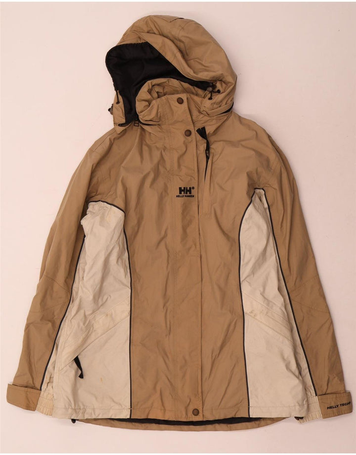 Helly Hansen Regnjakke med hætte til kvinder UK 14 Medium Beige Colourblock Nylon