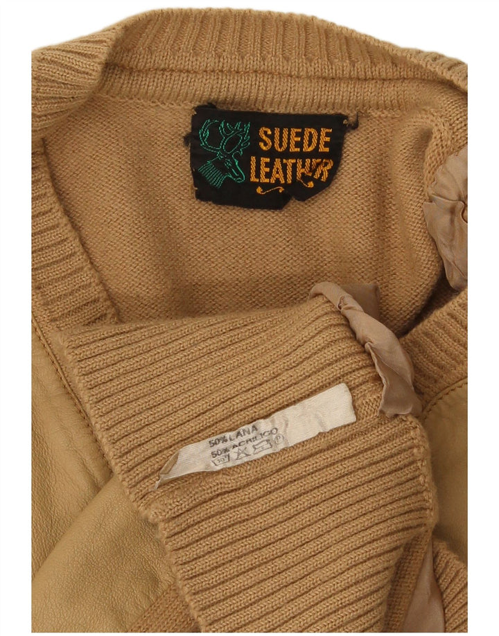 Vintage herre V-hals sweater lille beige uld