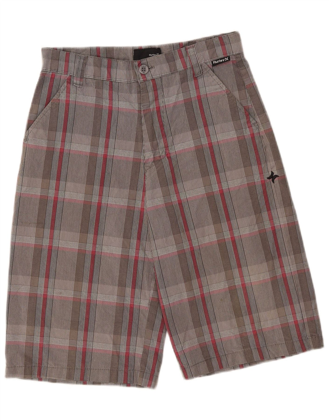 Hurley Boys Chino Shorts 13-14 år W27 Grå ternet bomuld