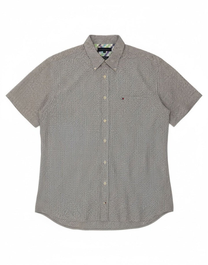 TOMMY HILFIGER Mens Short Sleeve Shirt XL White Check Cotton