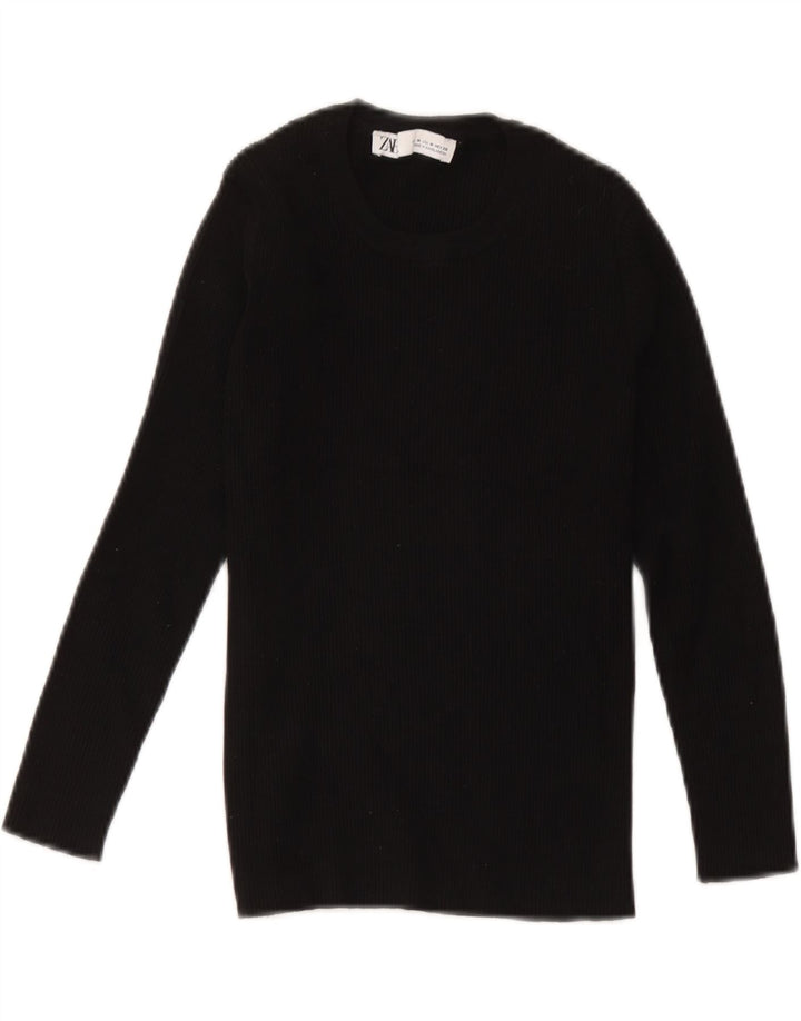 Zara Dame Top Langærmet UK 12 Medium Sort Viscose
