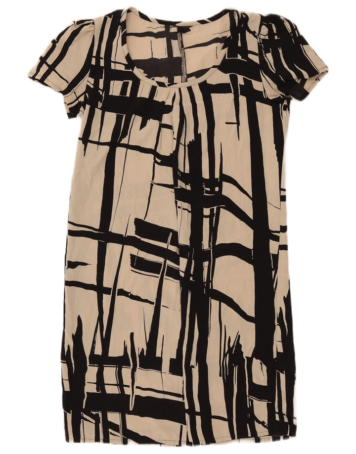 Benetton Womens Abstrakt mønster Shift Dress UK 6 XS Off White Polyester
