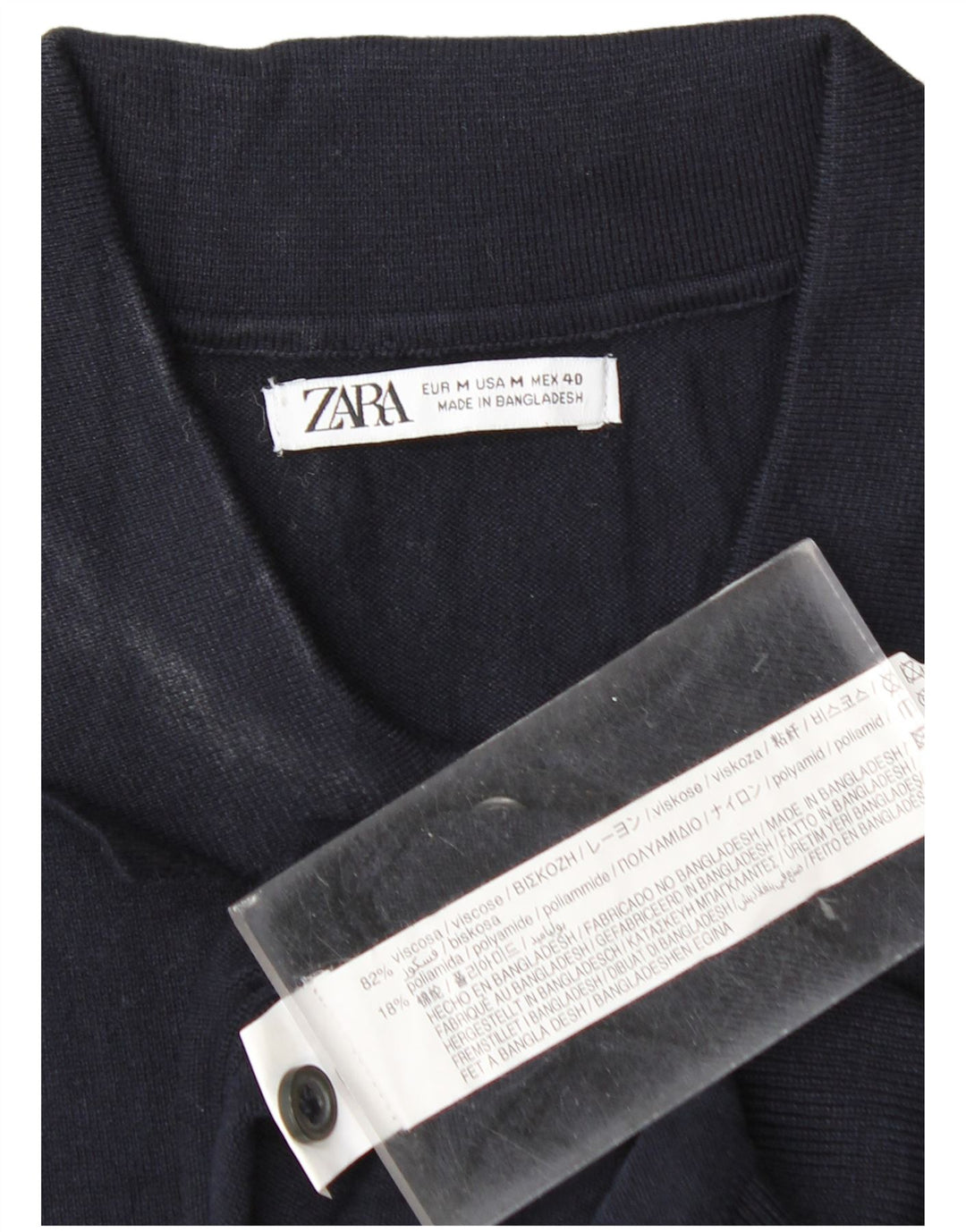 Zara Herre Kortærmet Polo Neck Jumper Sweater Medium Navy Blue Viscose