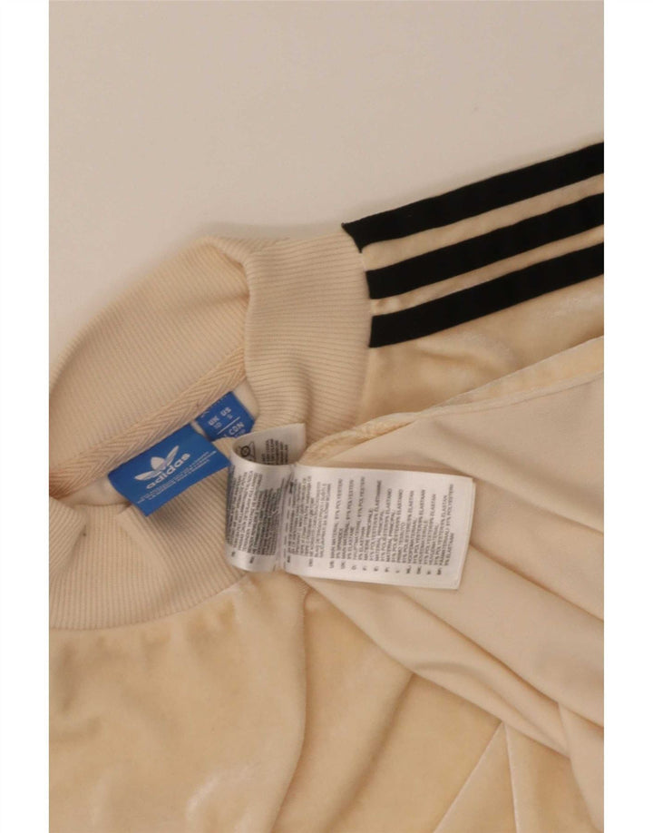 Adidas Dame Velour T-Shirt Top UK 10 Small Beige Polyester