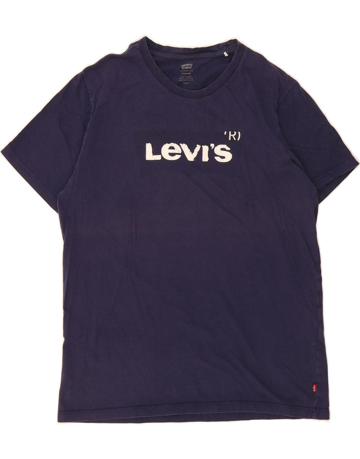 LEVI'S Mens Standard Graphic T-Shirt Top Medium Navy Blue Cotton Vintage Levi's and Second-Hand Levi's from Messina Hembry 