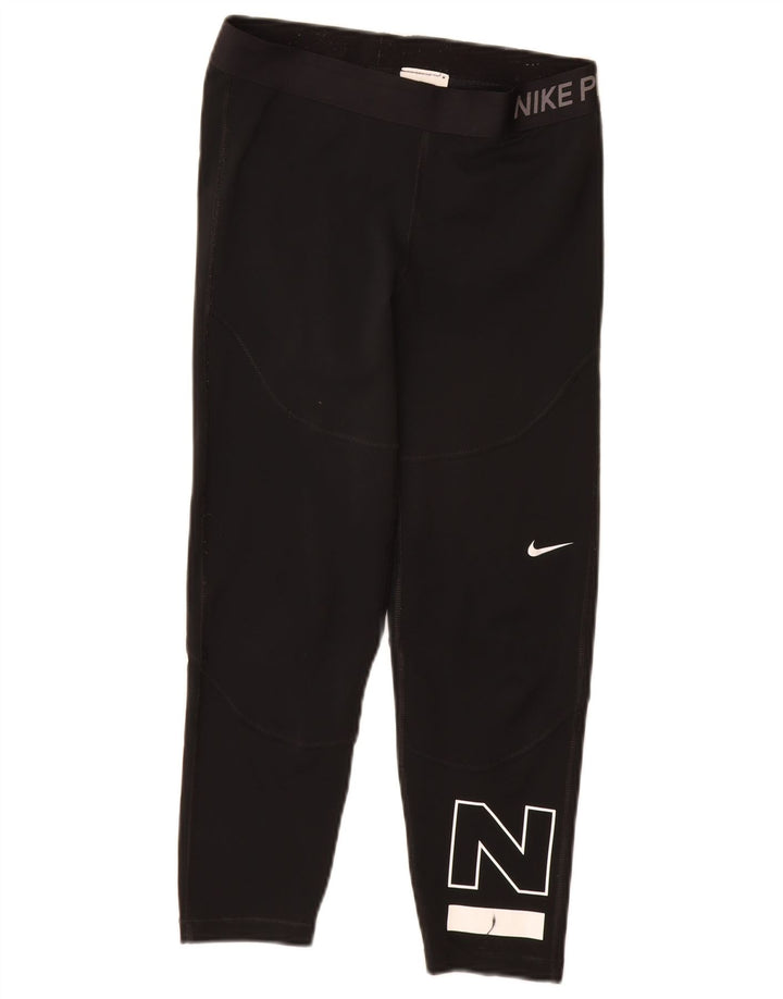 Nike Womens Grafiske Crop Leggings UK 8 Small Black Polyester