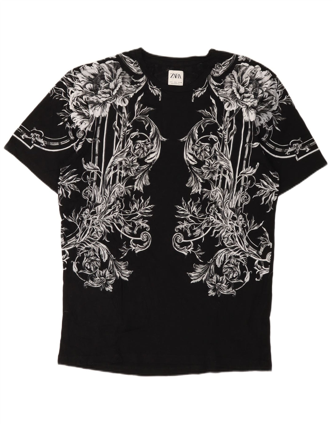Zara Herre Grafisk T-Shirt Top Stor Sort Blomster