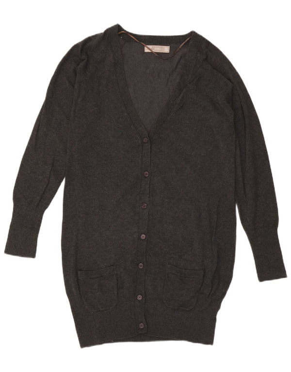 ZARA Dame Longline Cardigan Sweater UK 14 Stor Grå Bomuld