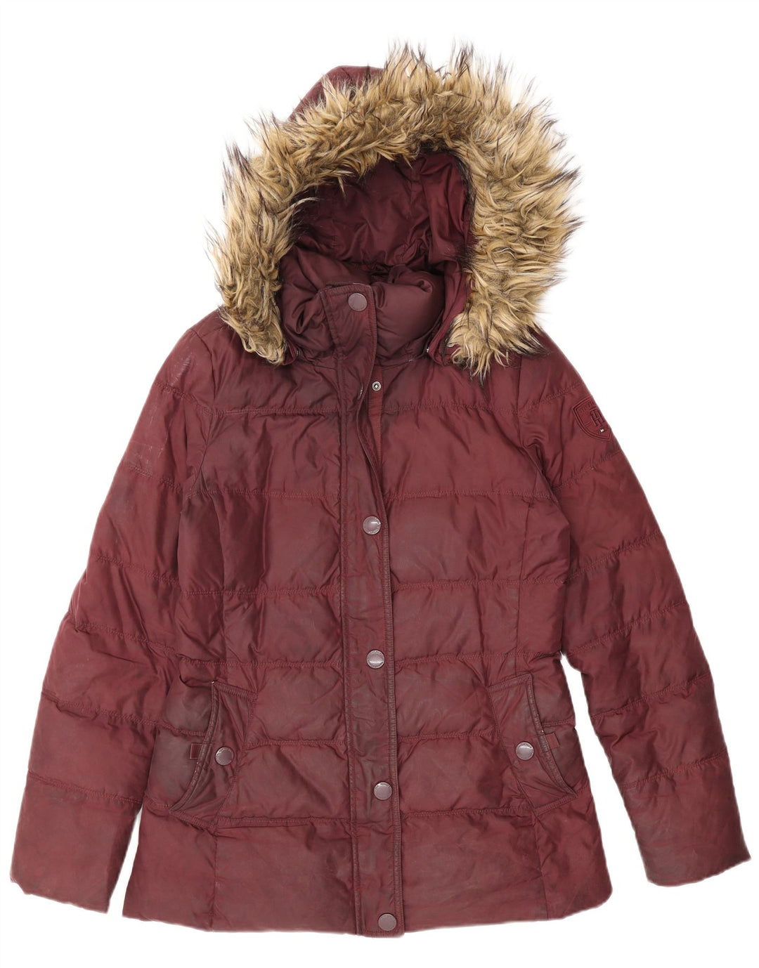Tommy Hilfiger Dame Hætte Polstret Jakke UK 10 Small Bourgogne Polyester