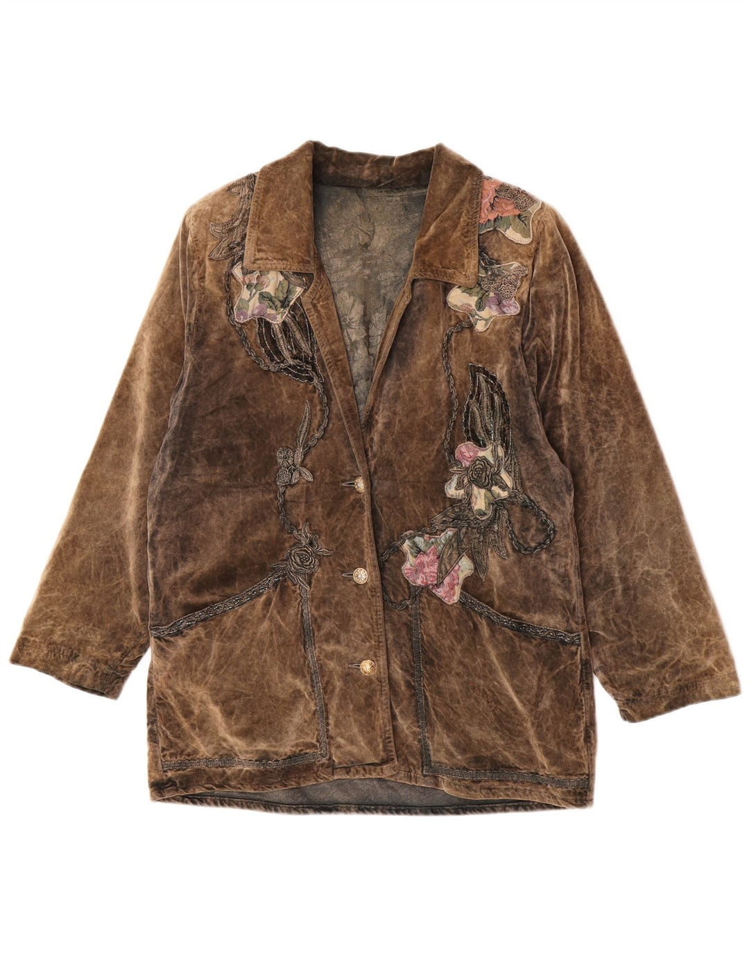 Vintage Dame 3 Button Blazer Jacket UK 16 Large Brown Floral