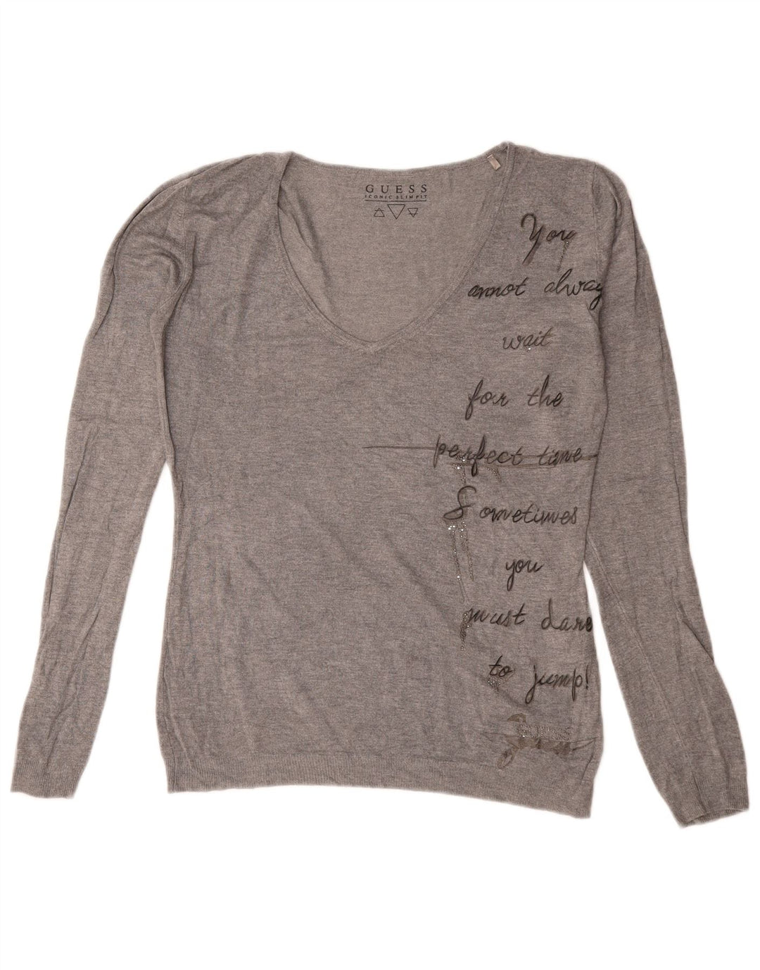 Guess Kvinders Grafisk Oversized V-hals sweater UK 8 Small Grey