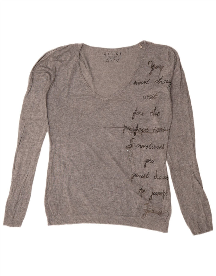 Guess Kvinders Grafisk Oversized V-hals sweater UK 8 Small Grey