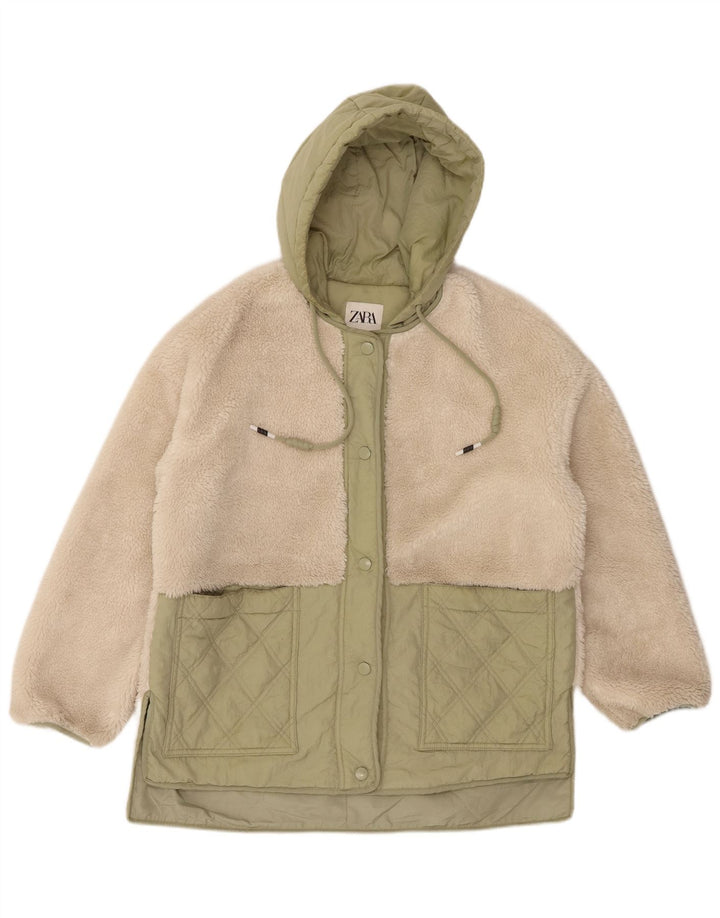 Zara Dame Oversized Hooded Windbreaker Jacket UK 10 Small Beige