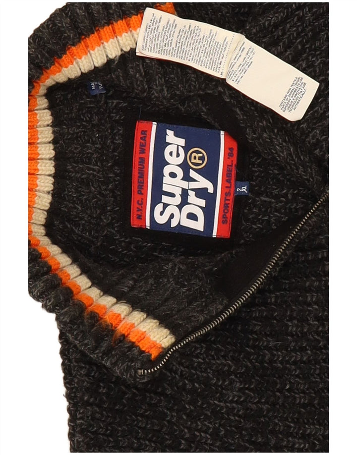 Superdry trøje med lynlås til mænd 2XL grå stribet akryl