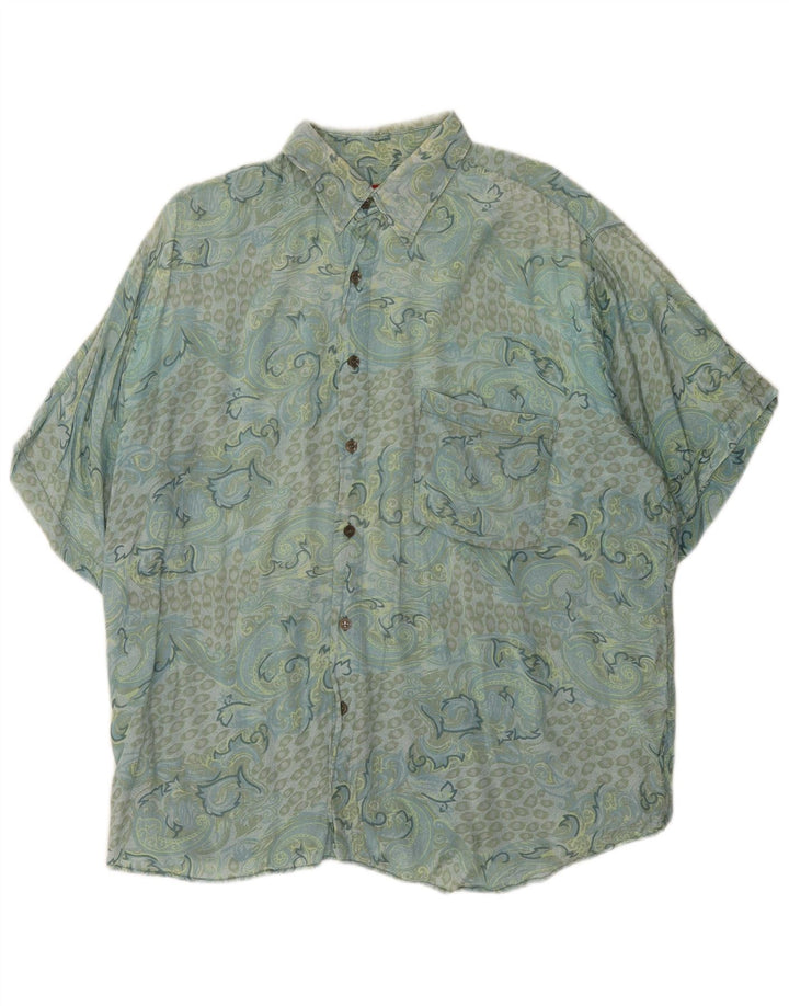 Vintage kortærmet herreskjorte XL blå Paisley
