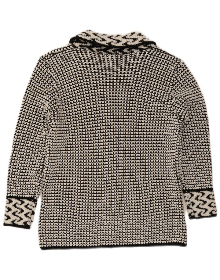 Vintage dame cardigan sweater UK 14 Medium Grey Geometric