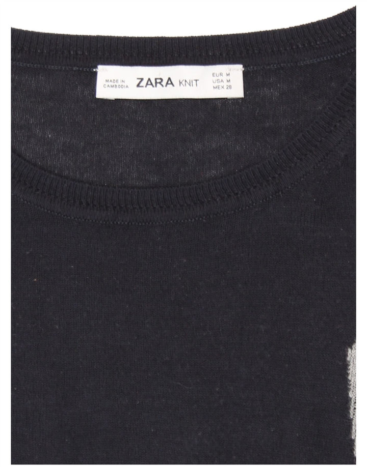 Zara sweater med rund hals til kvinder UK 14 Medium Black Colourblock