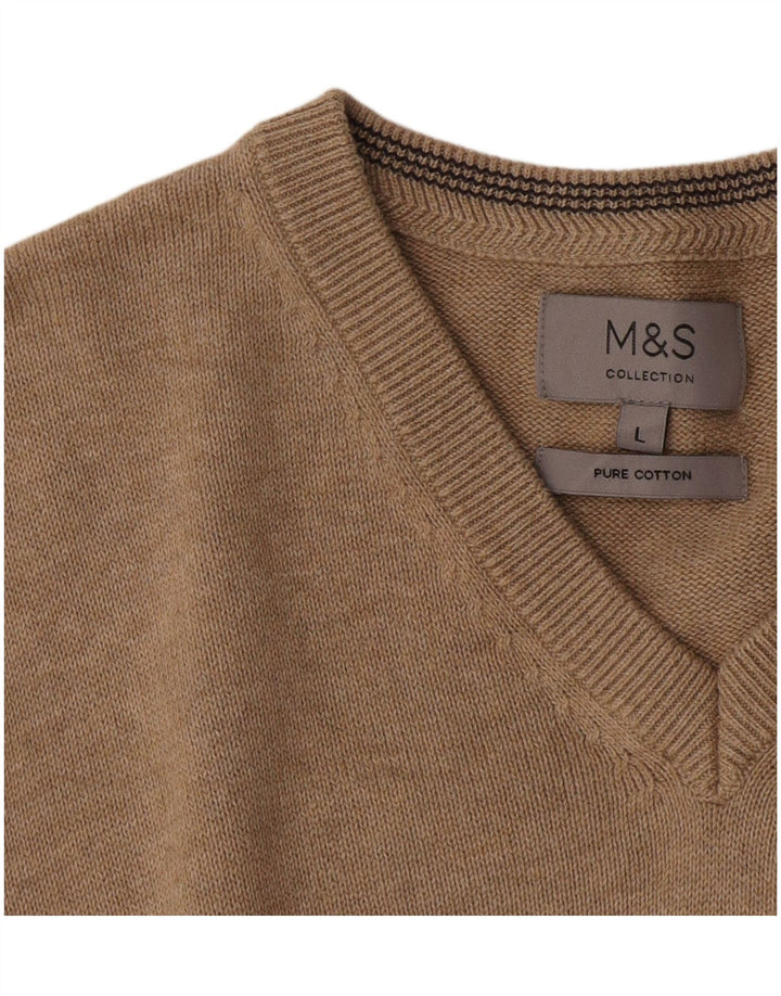 MARKS & SPENCER Herre V-hals sweater Stor brun bomuld