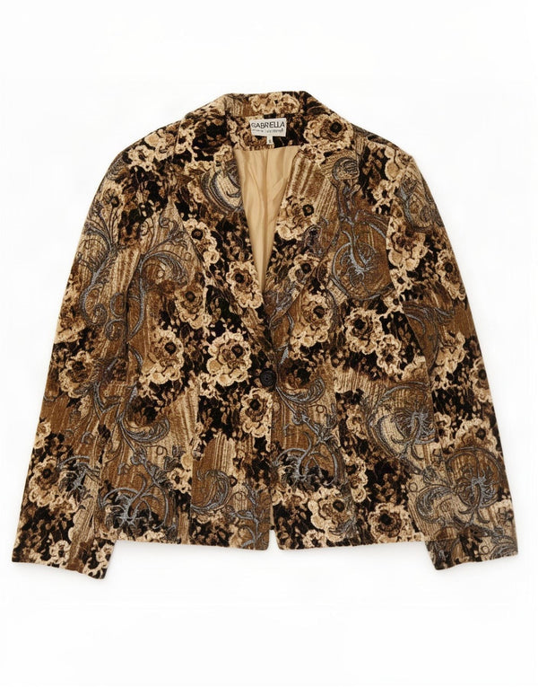 Vintage Womens 1 Button Velvet Blazer Jacket IT 46 Large Brown Floral