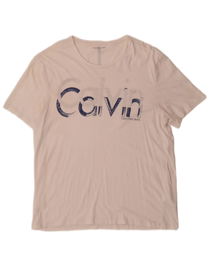 CALVIN KLEIN JEANS Grafisk T-shirt herre top 2XL Hvid bomuld