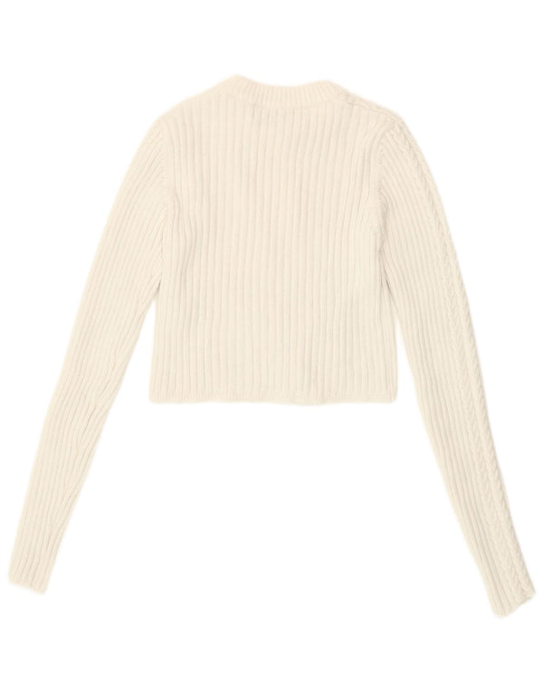 Bershka Womens Crop Boat Neck Jumper Sweater UK 10 Small White