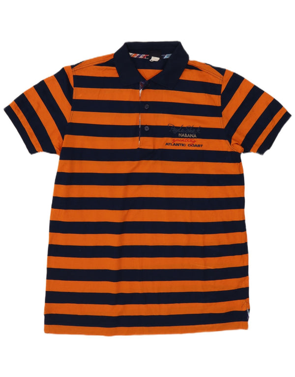 PAUL & SHARK Mens Yachting Graphic Polo Shirt Large Orange Striped Cotton