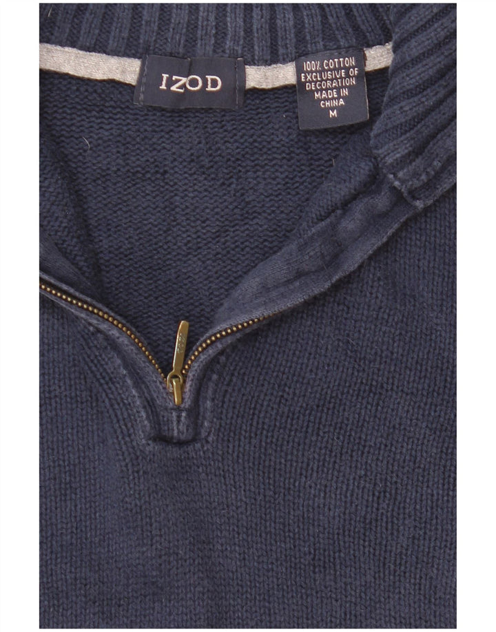 Izod Herre Zip Neck Jumper Sweater Medium Navy Blue Bomuld