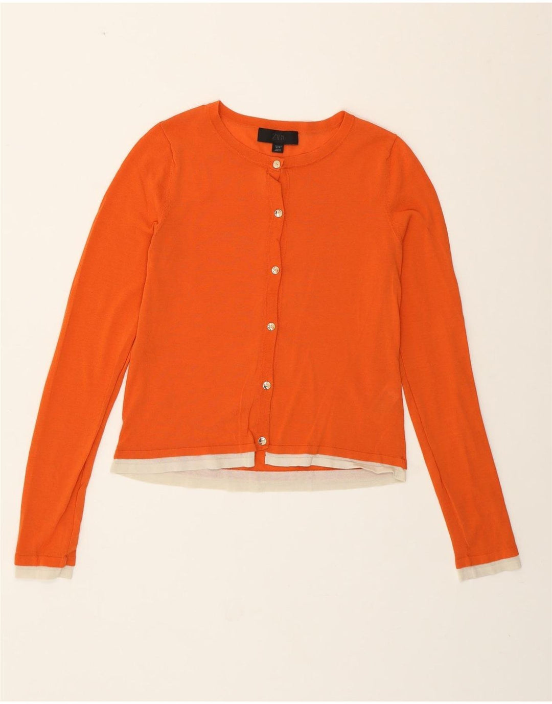 Zara Womens Crop Cardigan Sweater UK 10 Small Orange Colourblock Bomuld