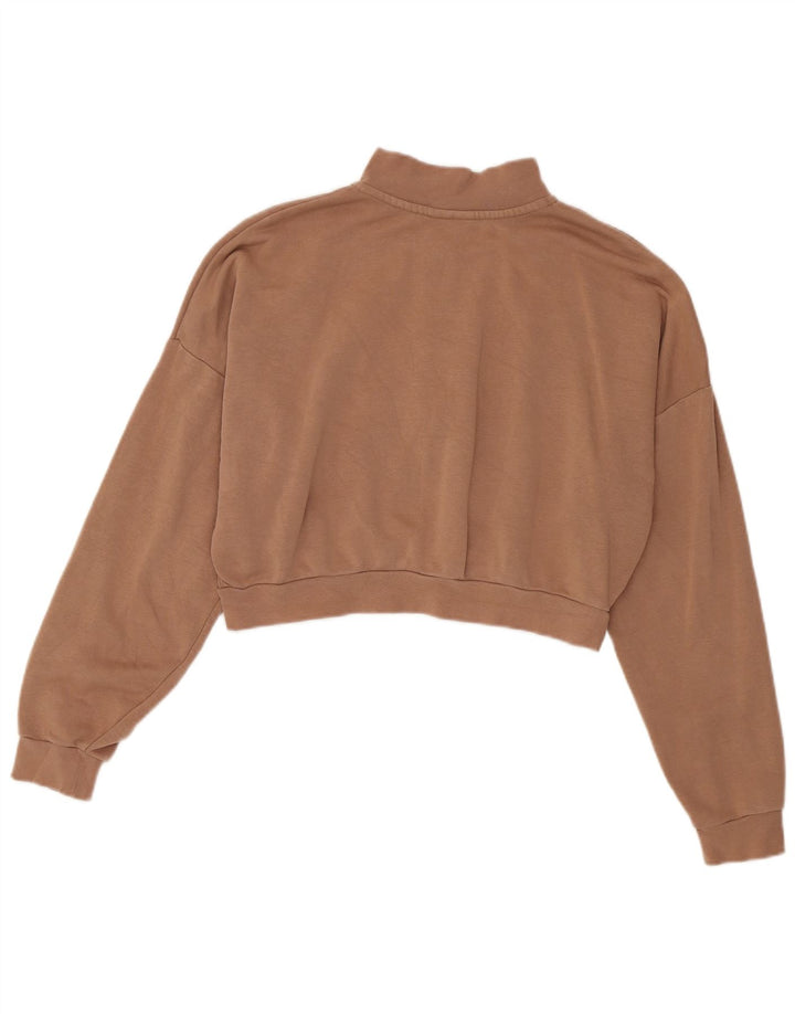 Nike Dame Crop Zip Neck Sweatshirt Jumper UK 14 Medium Brun Bomuld