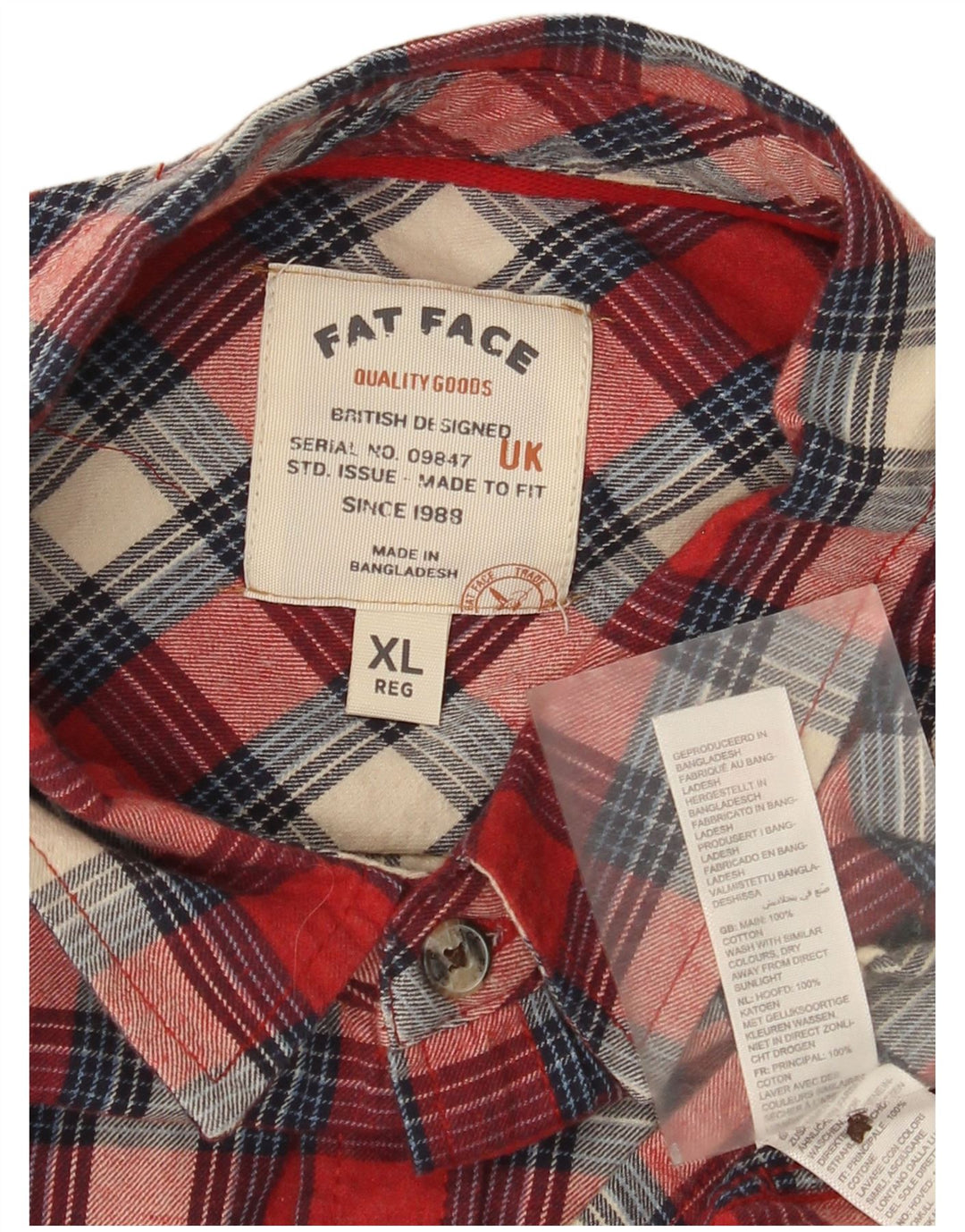 Fat Face Herre Regular Fit Flanellskjorte XL Rød Ternet Bomuld