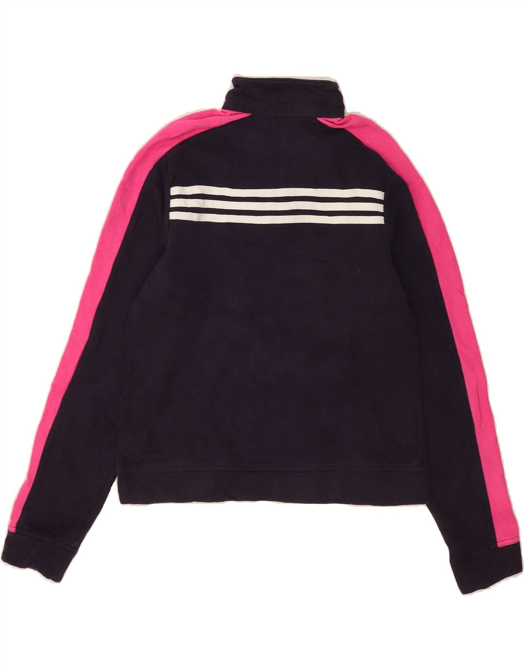ADIDAS Womens Crop Sweatshirt Jumper UK 14 Medium Navy Blue Colourblock Vintage Adidas and Second-Hand Adidas from Messina Hembry 