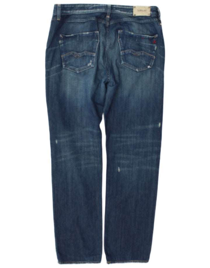Replay Dame Distressed Straight Jeans W31 L34 Blå Bomuld