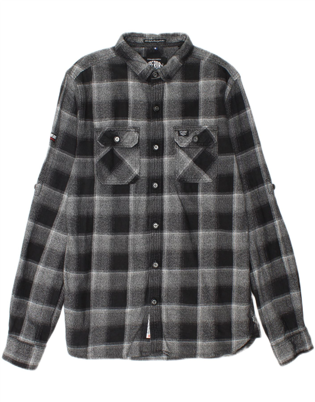 SUPERDRY Flannelskjorte til mænd XL Grå Plaid Bomuld