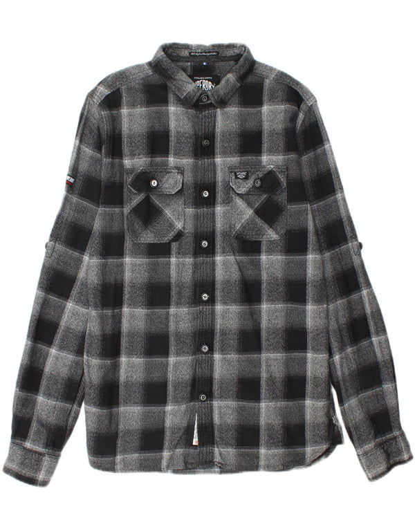 SUPERDRY Flannelskjorte til mænd XL Grå Plaid Bomuld