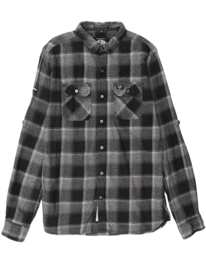 SUPERDRY Flannelskjorte til mænd XL Grå Plaid Bomuld