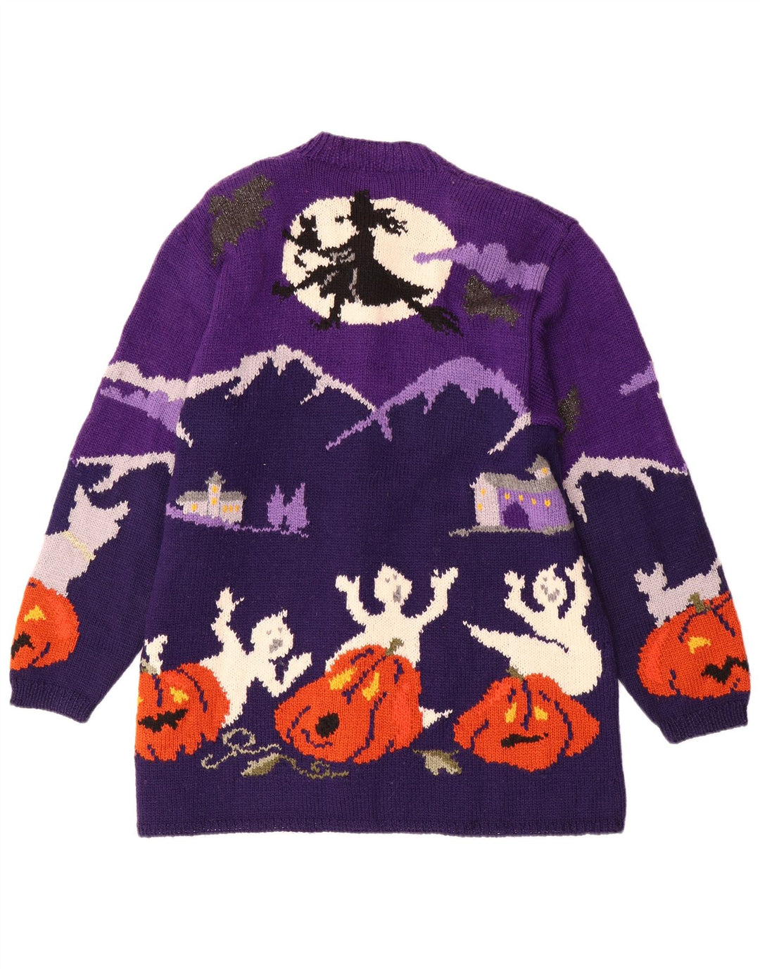 VINTAGE grafisk cardigan sweater til kvinder UK 20 2XL Lilla Colourblock Uld