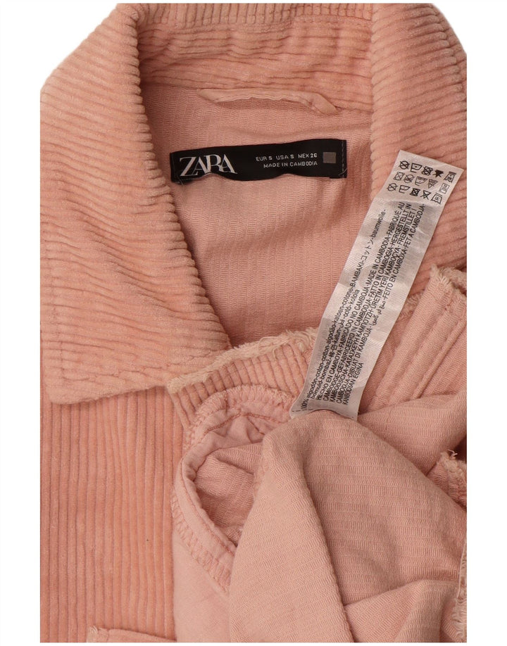 Zara Dame Oversized Corduroy Jacket UK 10 Small Pink Bomuld