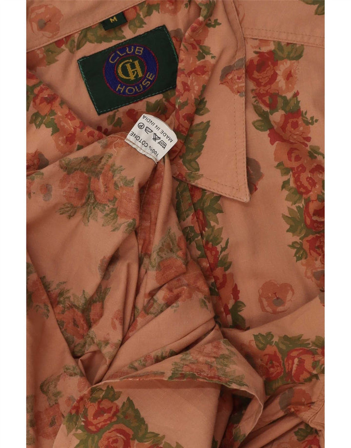 Vintage kortærmet herreskjorte Medium Pink Floral Bomuld